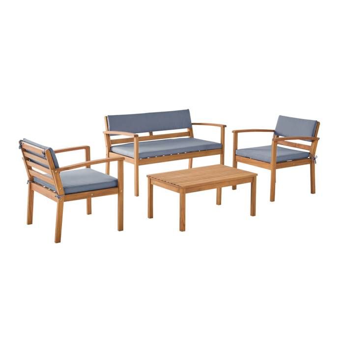 Salon de jardin bois dacacia 4 places gris - Komoda