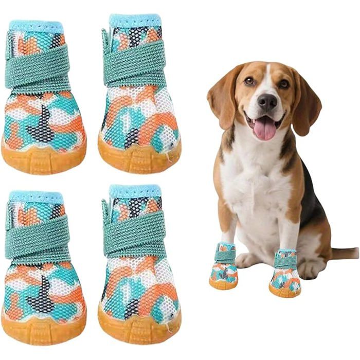 Lot de 4 chaussures pour petits chiens bottes été respirantes avec semelle en caoutchouc antidérapan PROTECTION DES PATTES -GUETRES