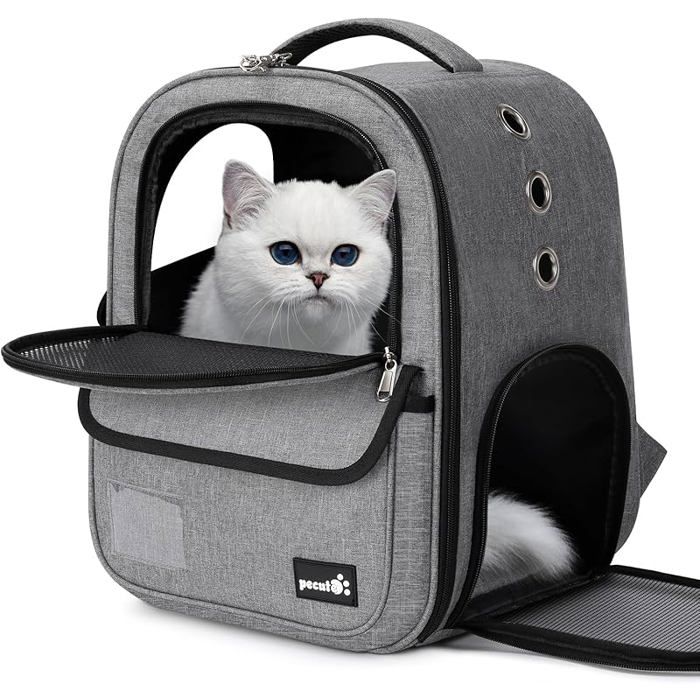 Sac à dos de transport pour animaux - AUTREMENT - Pecute - Gris - 42×32×30 cm - Matelas en peluche amovible