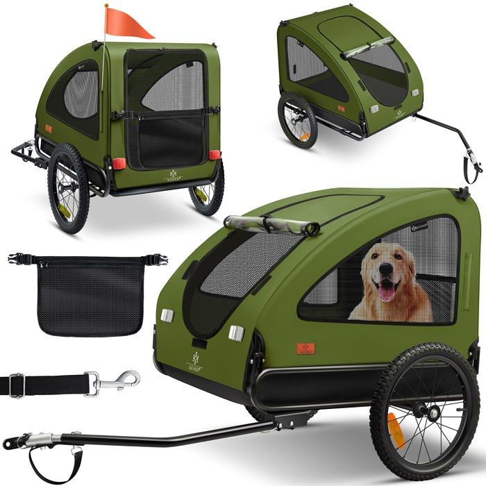 Remorque pour chien pliable - KESSER - 2-en-1 - 250 L - Charge max 40 kg - Grille aérée - Fond antidérapant