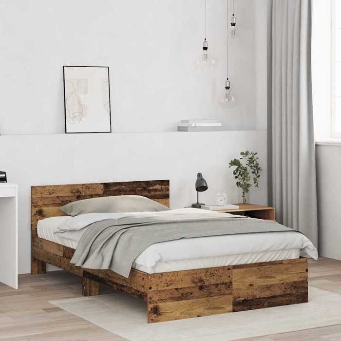 BEAU Cadre de lit(1 PCS) avec tête de lit - SARAZYJ - Meuble de chambre - 2 Personnes - Bois ancien 193 x 125 x 70cm Bois