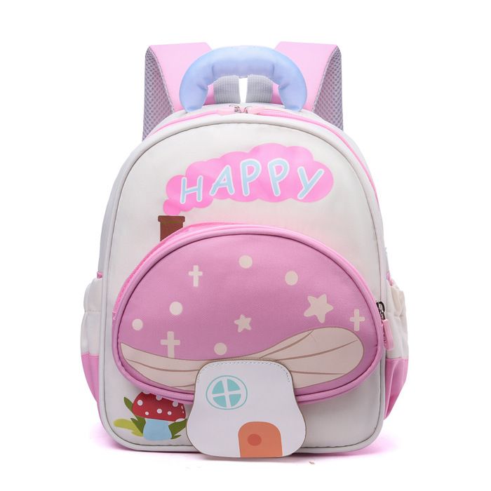 Sac à Dos Enfant Champignon Mignon pour Maternelle Cartable Scolaire en Oxford Léger pour Garçon et Fille 3-6 Ans - Rose
