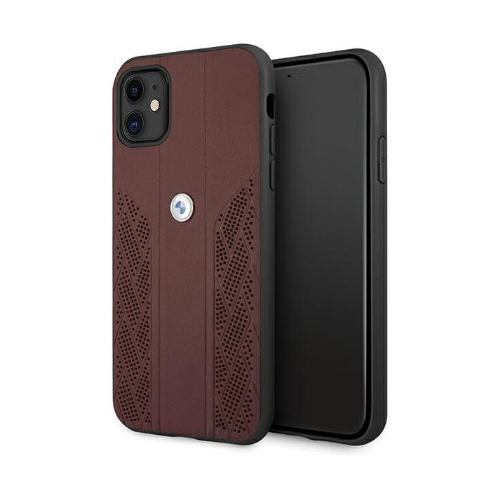Coque - BMW - iPhone 11 - Cuir perforé - Rouge - Design luxueux
