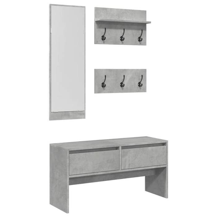 Gris Banc coffre - Ensemble de meubles de couloir 4 pcs - gris béton bois ingénierie m7233
