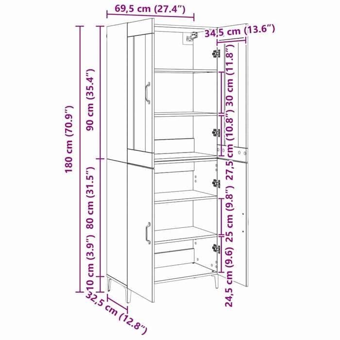Buffet bahut Placard de rangement - Beige Haut Armoire 2 pcs - chêne artisanal - bois dingénierie - 661623981
