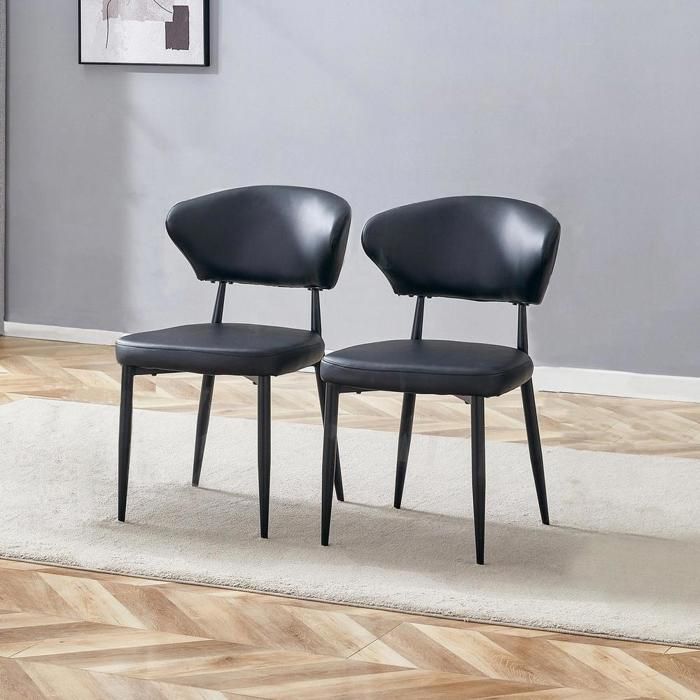 Chaise de salle à manger - KOMHTOM - Lot de 2 - Dossier courbé ergonomique - Assise PU - Pieds métal noir mat Chaise de salle à manger - KOMHTOM - Lot de 2 - Dossier courbé ergonomique - Assise PU - Pieds métal noir mat