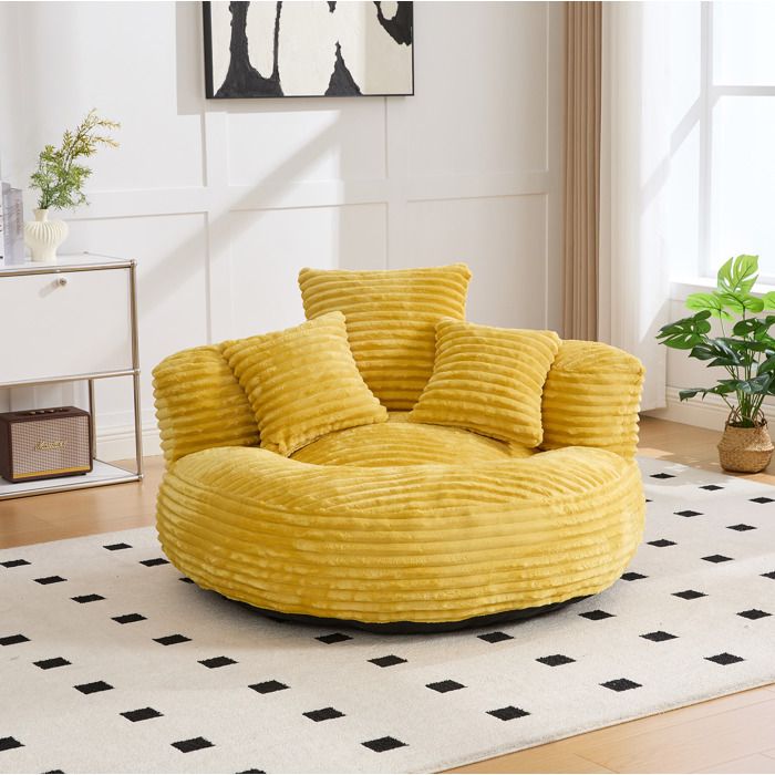 Fauteuil poire jaune en velours côtelé dossier élevé et triple coussin adapté aux enfants et adultes