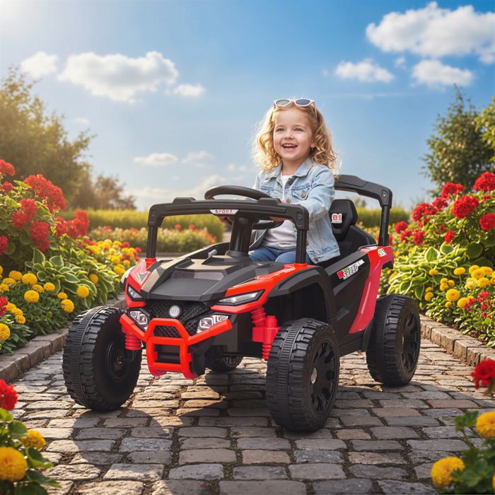 Voiture électrique enfant UTV buggy électrique enfant 12V 2 moteurs télécommande LED musique klaxon 3-8 ans rouge