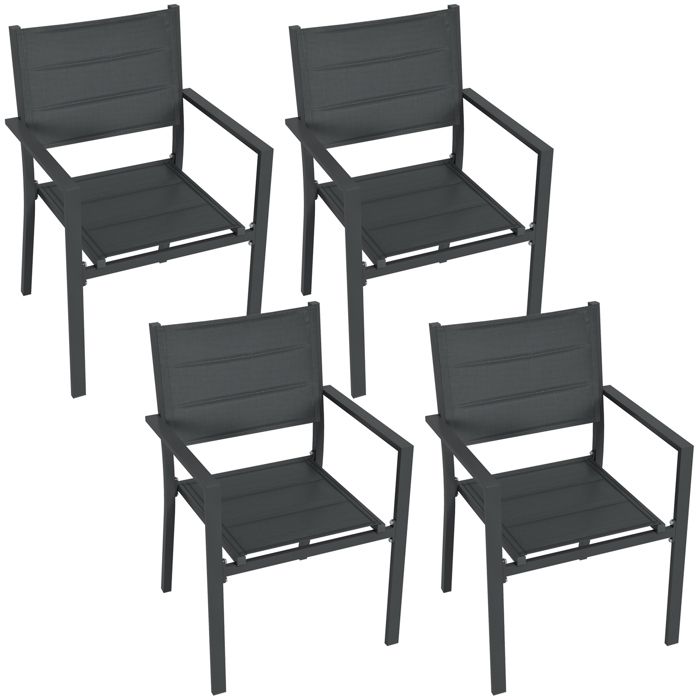 LIA Lot 4 chaises jardin empilables alu textilène accoudoirs