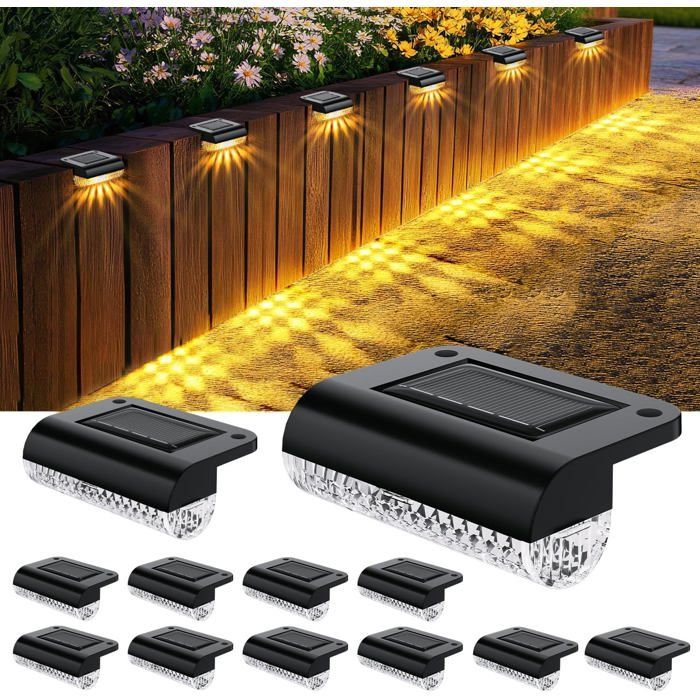 Lot de 12 lampes solaires étanches pour clôture jardin extérieur 3000 K éclairage de clôture de jardin [Classe énergétique F]