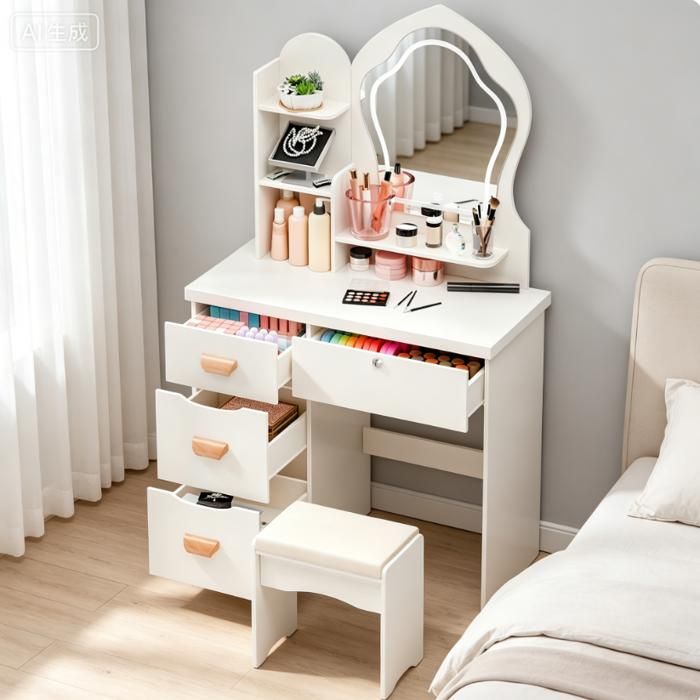 WILITTO Coiffeuse - Table de Maquillage - LED 3 Options déclairage - 4 tiroirs et Étagères Ouvertes - 80X40X135CM