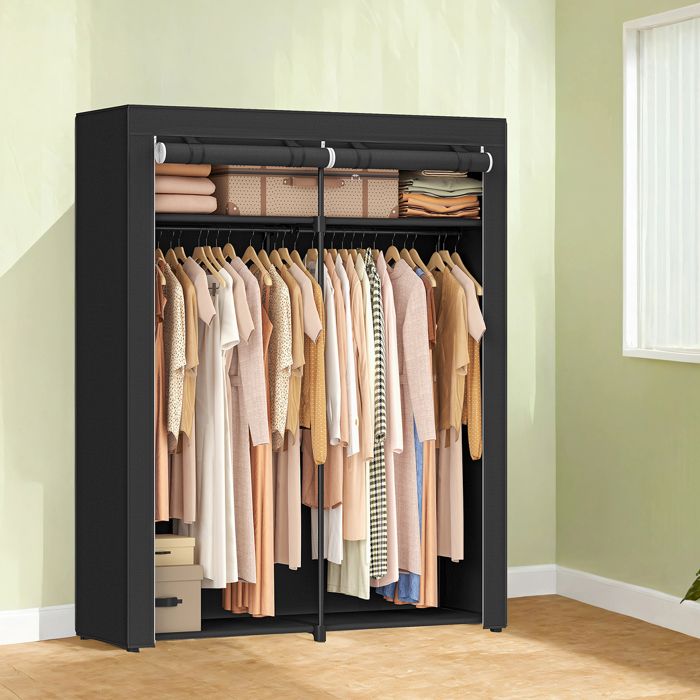 Penderie Souple avec 2 tringles rangement pour vêtements armoire en tissu portant à vêtements pliable noir Penderie Souple avec 2 tringles rangement pour vêtements armoire en tissu portant à vêtements pliable noir