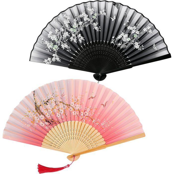 Lot De 2 Ventilateurs Pliantes Éventail Pliant Poche Ventilateurs Pliables En Bambou Avec Gland Pliante Ventilateur De Femme[VV804]