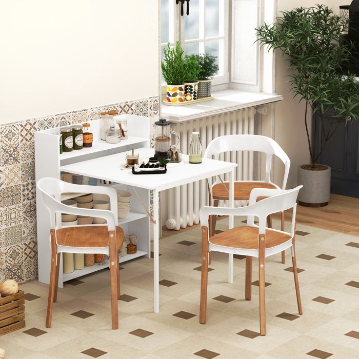 Table repas - MINIMAL - Extensible 4 places - Plateau rabattable - 3 étagères cachées - Pieds réglables Table repas - MINIMAL - Extensible 4 places - Plateau rabattable - 3 étagères cachées - Pieds réglables