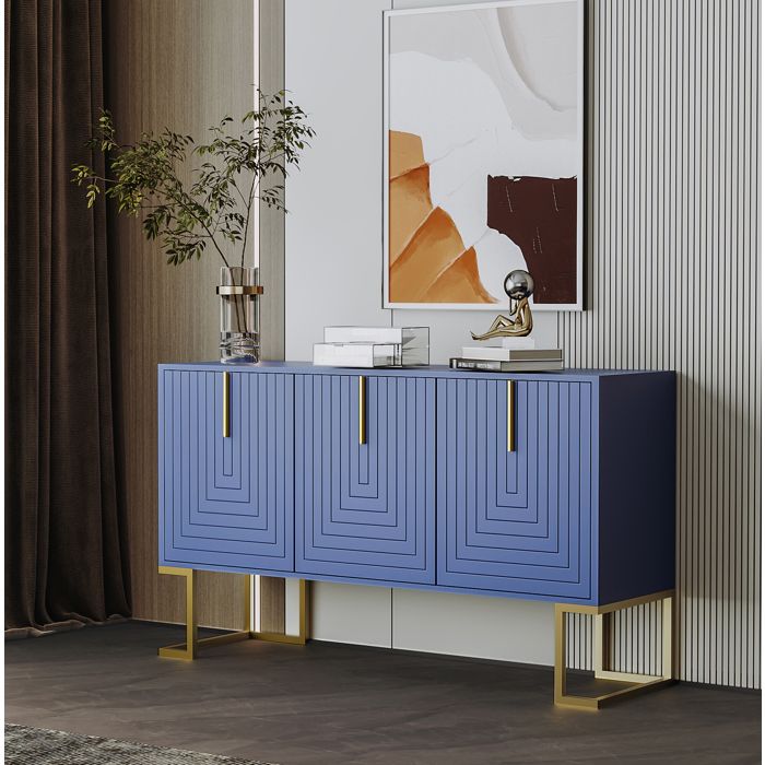Buffet Bas 3 Portes avec 2 Étagères Réglables - MODENVIE - pour Salle à Manger MDF Bleu Marine 138×40×805 cm