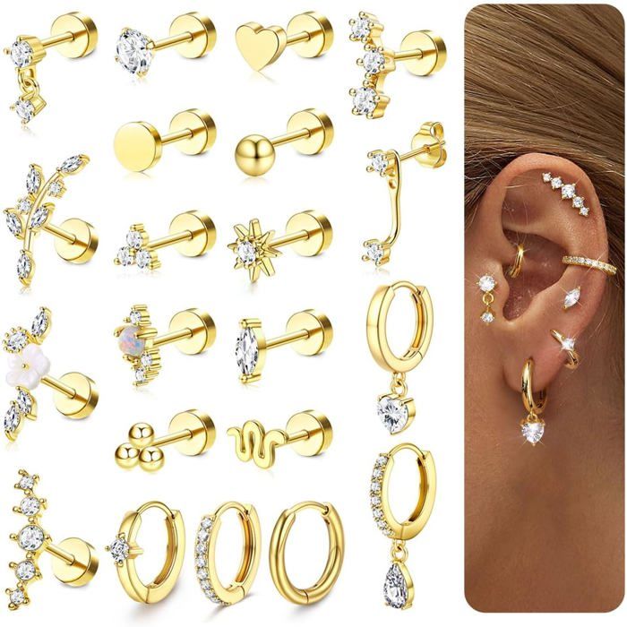 15/21Pcs Piercing Oreille Helix Boucles DOreilles Femme Acier Inoxydable Hypoallergénique Boucle DOreille Creoles Or Argen[PP391]