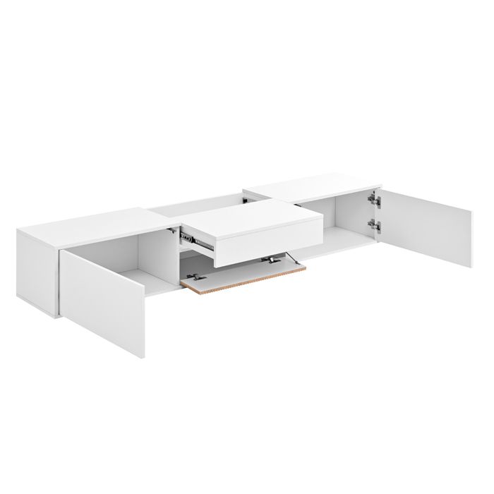 Meuble TV moderne au design unique peut accueillir un projecteur 180 x 34 x 30 cm blanc