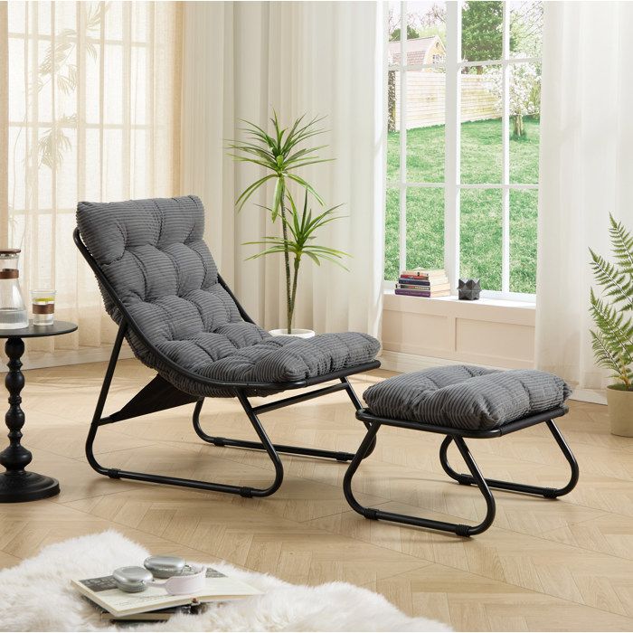 Fauteuil Relax Gris 1 Place Lounge Moderne FloraGrace Salon Chambre Exterieur Avec Repose-Pieds 65x78x86cm