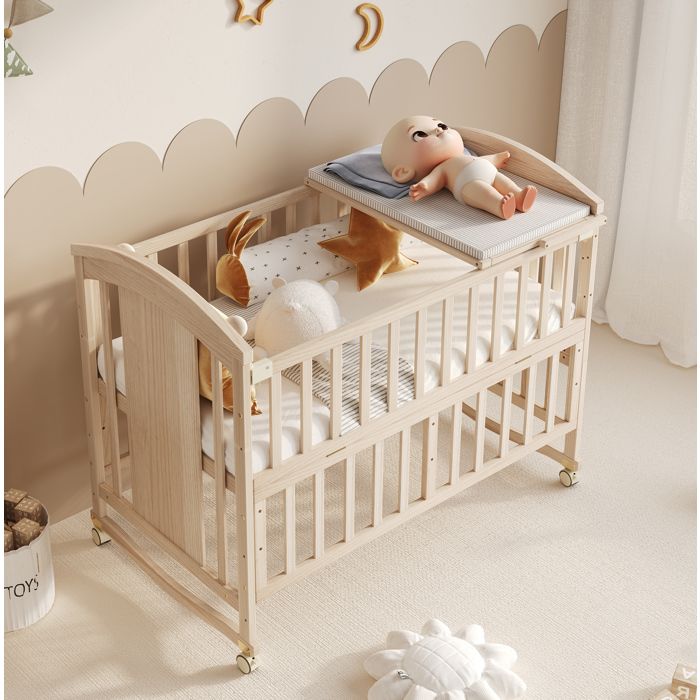 Lit Bébé 1 Place Table à Langer Rabattable Cododo Extensible et Roulettes 120 × 60 cm sans Matelas Naturel