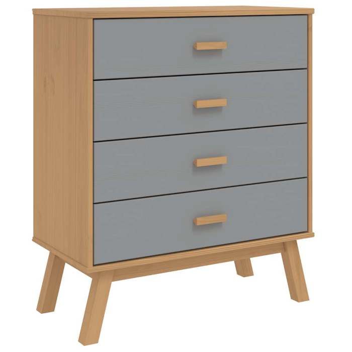 Bois Commode classique - Armoire à tiroirs - OLDEN gris et marron bois de pin solide 76.5x39x90 cm CC179
