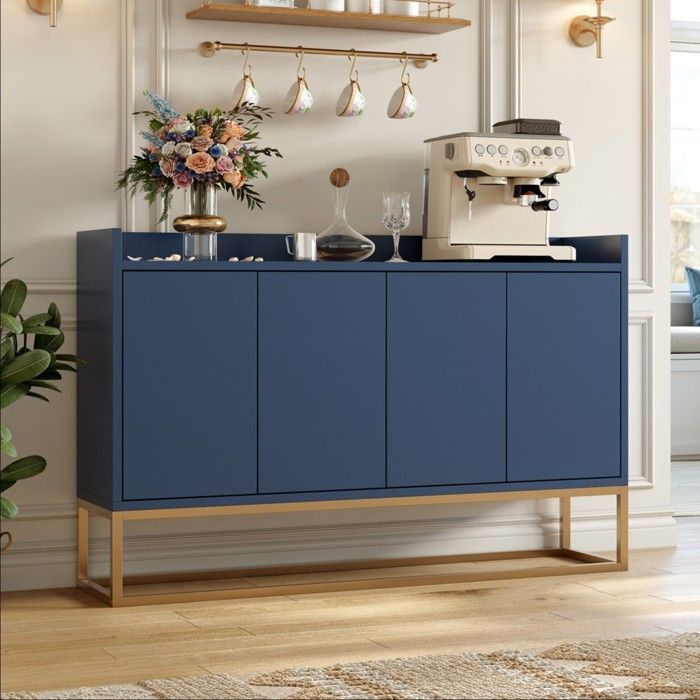 Armoire de cuisine - RWUDV - 4 portes - Meuble de rangement cuisine - Buffet Moderne - Buffet haut - 120x30x80cm - bleu