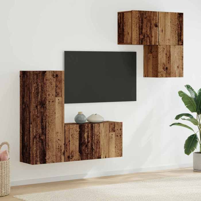 Meubles TV muraux - VIDAXL - Unités murales modernes pour TV - (Lot de 4) Bois Ancien Bois dingénierie(3 parcel) T7002