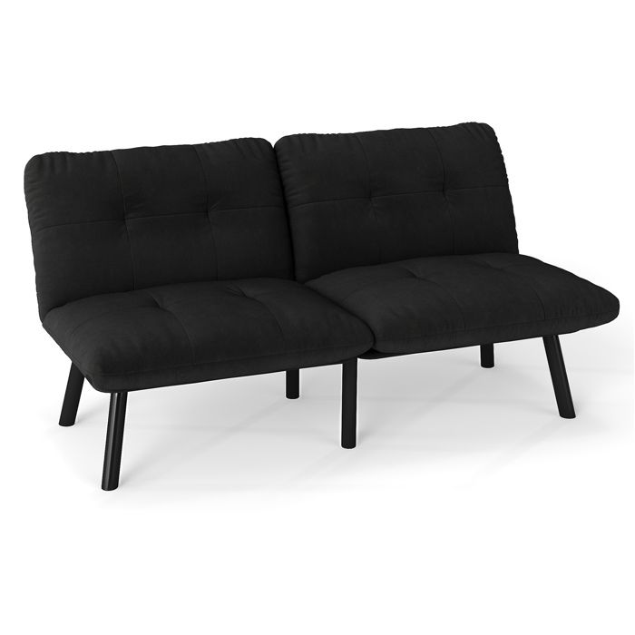 ELVORIN Canapé convertible futon 2 places 160 x 102 x 78 cm velours noir structure en métal sans accoudoirs