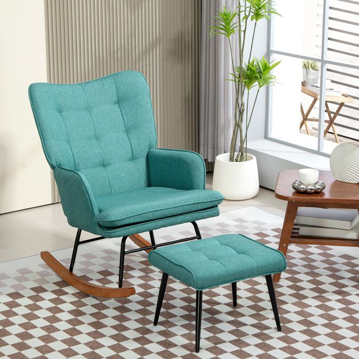 Fauteuil à bascule - ZEVKOR - Modèle standard - Dossier haut - Avec repose-pieds - Polyester vert foncé