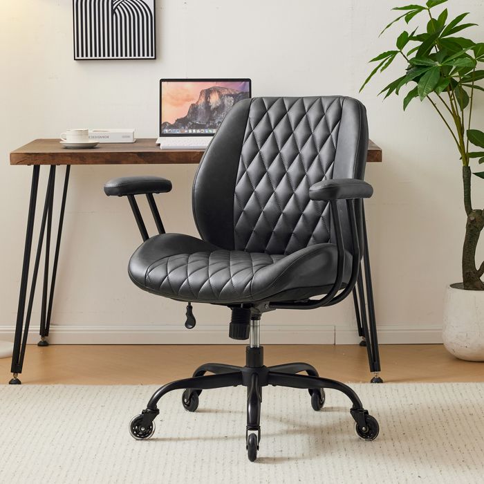 Chaise de bureau ergonomique noire fauteuil dordinateur réglable assise large à ressorts roulettes silencieuses multi-surfaces