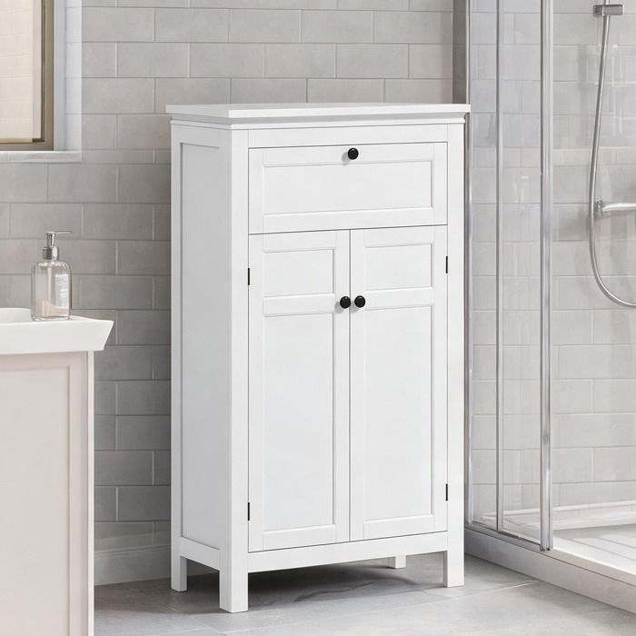 Meuble Bas De Salle De Bain Commode De Salle De Bain Semenier De Salle De Bain en MDF Blanc 60 x 30 x 102.5 cm