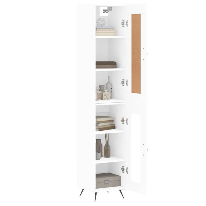 Buffet haut Blanc - vidaXL - 34 5x34x180 cm - bois d’ingénierie - Résistant à l’humidité - Portes en verre 42639