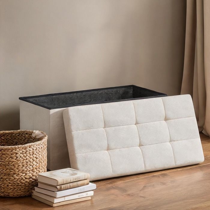 Repose-pieds coffre pliable 84 L polyester crème capitonné 76x38x38 cm - Crème Polyester 76 x 38 x 38 cm Ref 75CMTE