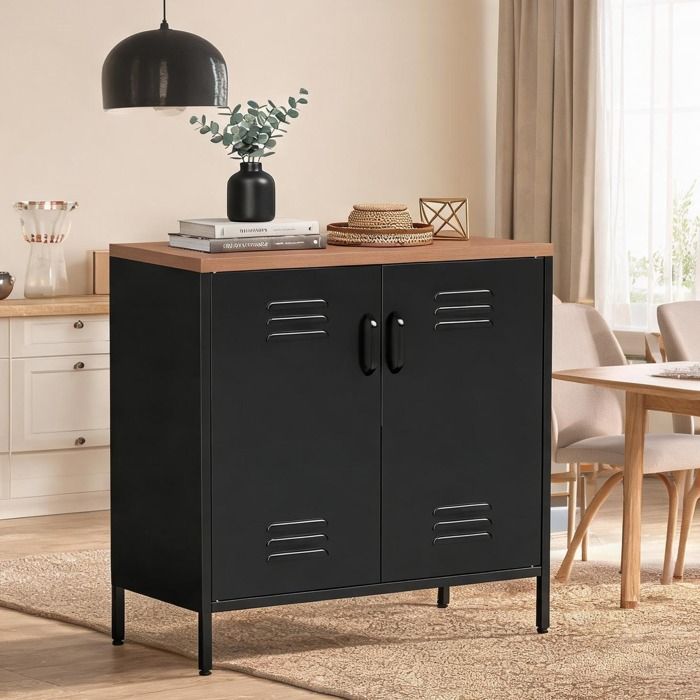 Buffet Bahut Enfilade en Acier Noir 80 x 40 x 80 cm - Noir Acier 80 x 40 x 80 cm Ref PR6VKU