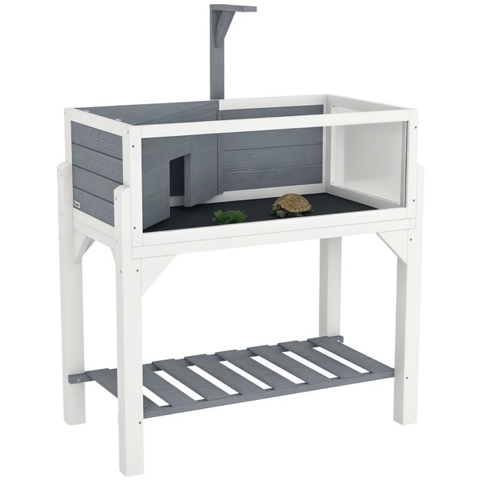 Maison pour tortues terrarium tortue terrestre sur pieds 2 zones toit ouvrant zone interactive 845 x 475 x 90 cm gris