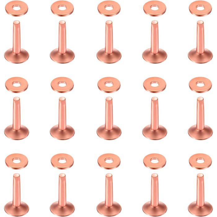 Kit de rivets en cuivre pour cuir - AURUMAREPL - 50 pièces - 25 rivets en cuivre - 25 bavures en cuivre