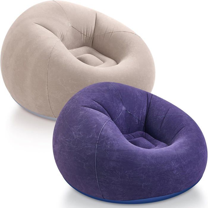 2pc Canapés Gonflables Compressibles Gris et Bleu Foncé avec 2 Pompes à Pied Fauteuils Portables pour Extérieur Camping
