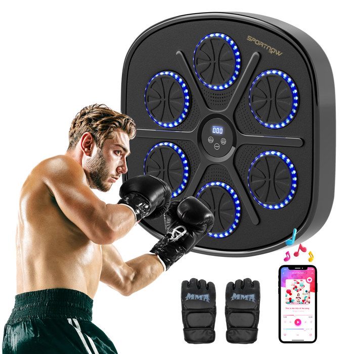 Salle de boxe musicale murale avec 9 modes Bluetooth LED gants