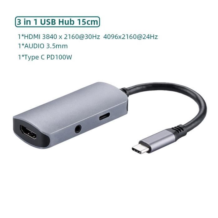 3 en 1 - Chargeur Usb 8 ports Hub type c vers Multi USB 3.0 4K HDMI,  adaptateur Ethernet RJ45 pour MacBook Pr - Cdiscount Informatique
