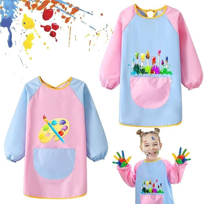 Lot De 2 Tabliers De Peinture Enfant Avec Manches Longues - Blouse Protection Dessin Pour 2-8 Ans