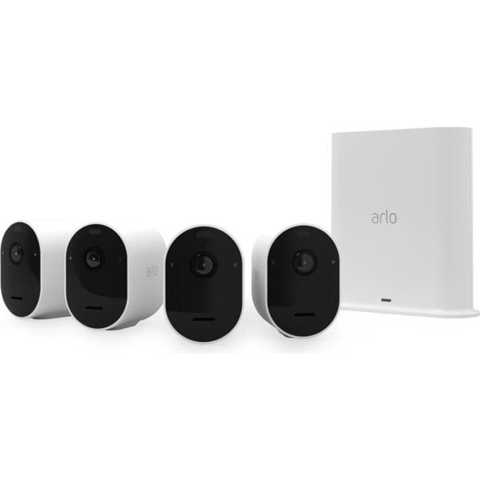 Arlo Pro 3 - Pack de 4 caméras de surveillance Wifi sans fil - Blanc - 2K - Eclairage spotlight intégré - Champ de vision à 160°