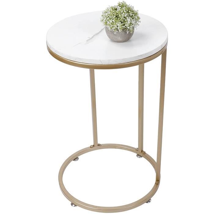 table de chevet ronde en forme de c, texture marbre artificiel, avec cadre en métal, 63 x 40 cm, charge de 30 kg[a403]