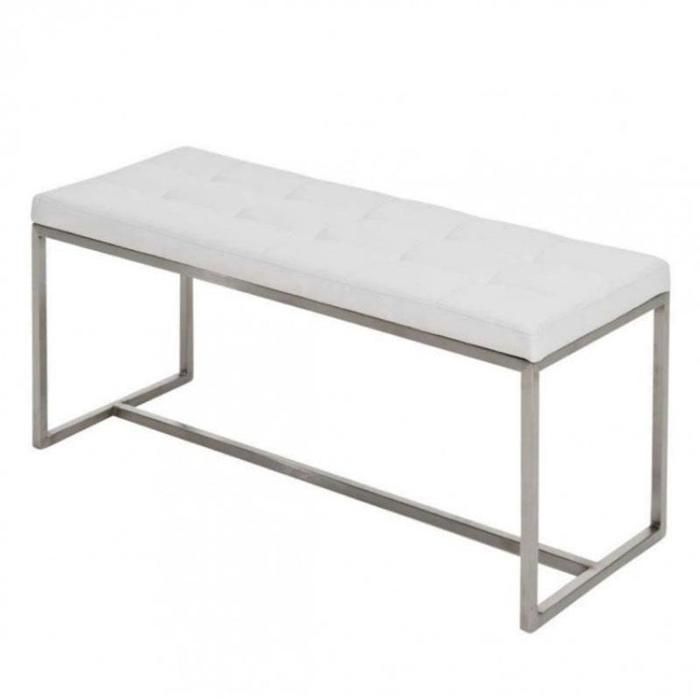 Banc tabouret assise capitonne en synthetique blanc cadre en acier inoxydable 100x40 cm 10_0000917 Banc tabouret assise capitonne en synthetique blanc cadre en acier inoxydable 100x40 cm 10_0000917