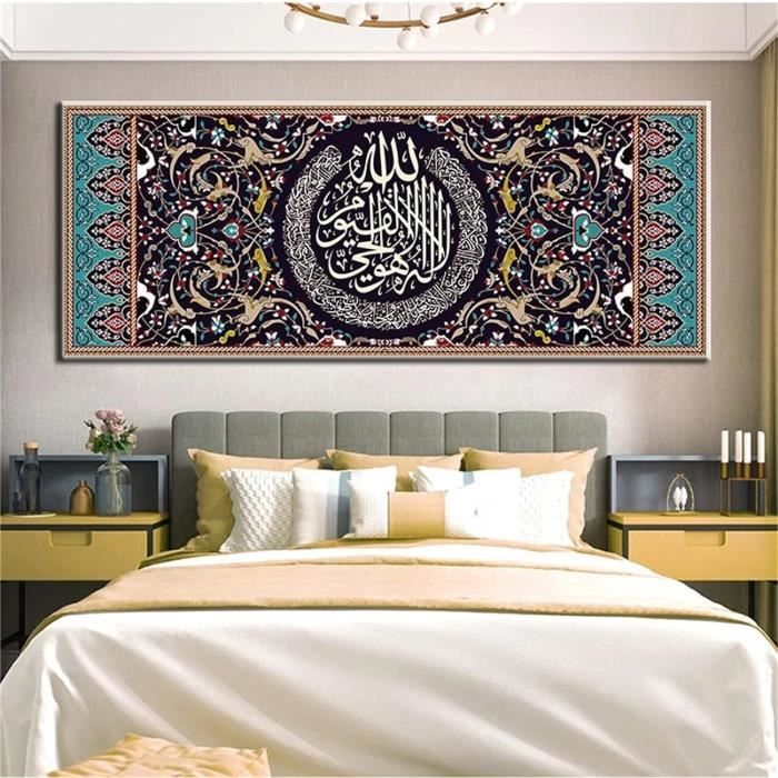 Kit Peinture Diamant 5D DIY Round Drill Texte musulman Diamond Painting Forage Complet Peinture Par Numéros Broderie Diamant Strass Point de Croix Art Décoration Murale Pour Maison 50x90cm