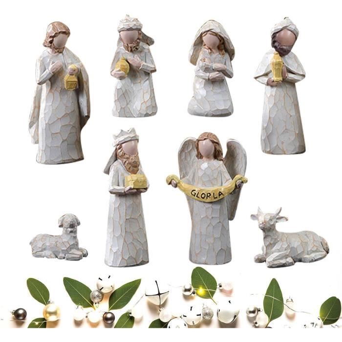 Figurines De Crèche De Noël En Résine - Set De 10, Sainte Famille, Décoration De Table Ou Cheminée