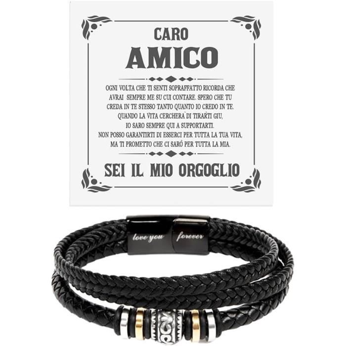 Bracelet Homme Cuir Et Acier "Je T'aime Pour Toujours" – Cadeau Émotionnel Anniversaire, Saint-Valentin, Papa, Fils, Mari