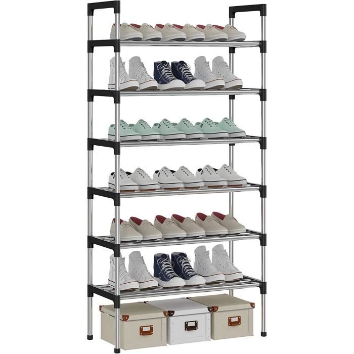 Étagère à Chaussures AcornFort 6 Niveaux - Porte 18 Paires - Acier Renforcé Noir - 56x30x110 Cm