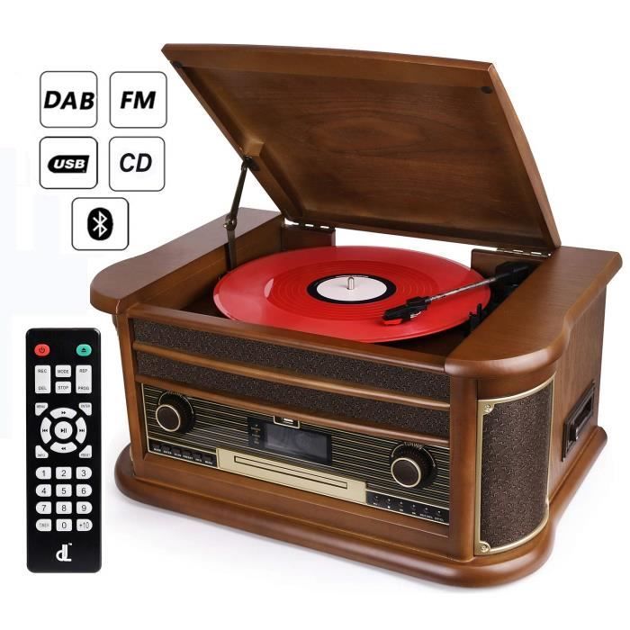Platine vinyle vintage radio dab-dab+-fm, lecteur cd-mp3 cassette