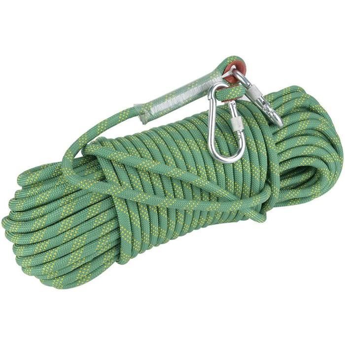RAKUTE Corde Escalade 10mm X 10M – Avec 2 Mousquetons, Double Crochet, Pour Travail En Hauteur, Sauvetage, Évacuation