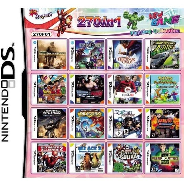 270 en 1 Cartouche de jeu DS FIFA 2010 Dragon Ball Z Disney's A Christmas  Carol MySims Agents pour Nintendo DS NDSL NDSi 3DS 2DS - Cdiscount