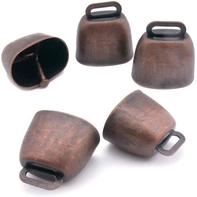 Lot de 5 cloches en cuivre pour chiens cloches en métal pour vache cheval mouton chats petits animaux de compagnie (bronze
